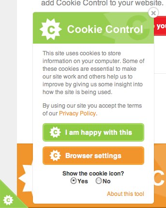 cookie control pop-up user interface